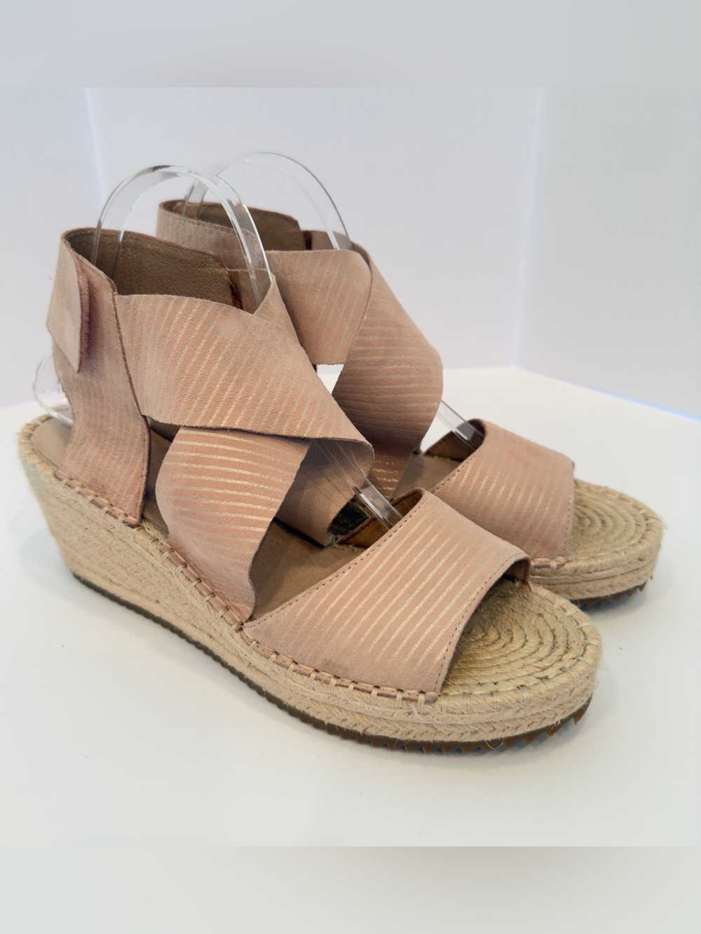 Eileen Fisher Willow Tumbled Leather Wedge Espadrille Sandals Blush Pink 10